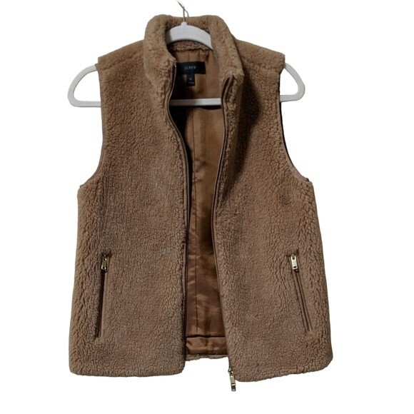 J. Crew plush faux fur excursion vest item E1535 camel size XS - Picture 7 of 12